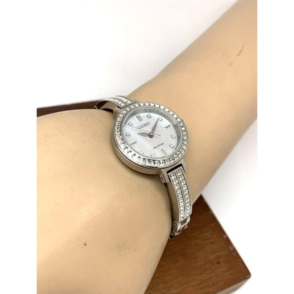 Citizen Women's Watch EM0860-51D Eco Drive Mother of Pearl Dial Silver Steel - Picture 6 of 14